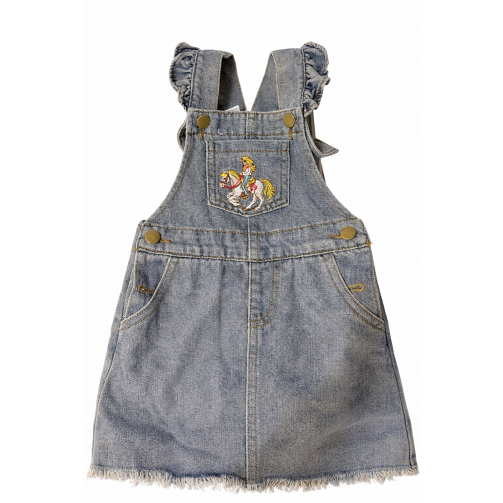 Shea Baby Western Cowgirl Denim Overall Dress 12-18M Horse Embroidery Boutique